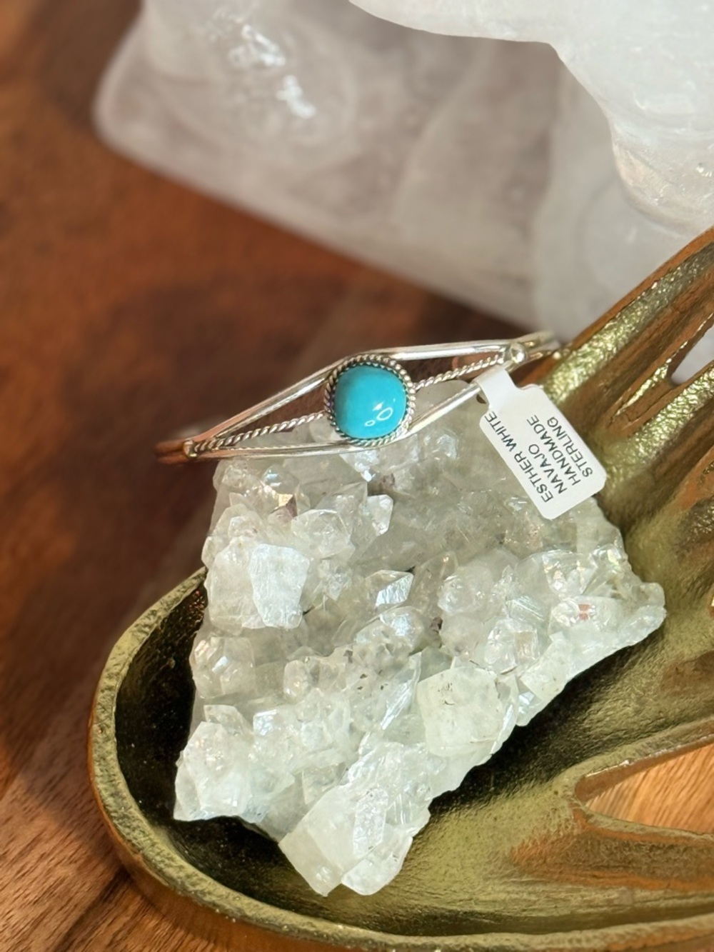 Ester White Kingman Turquoise Sterling Silver Bracelet Navajo Handmade